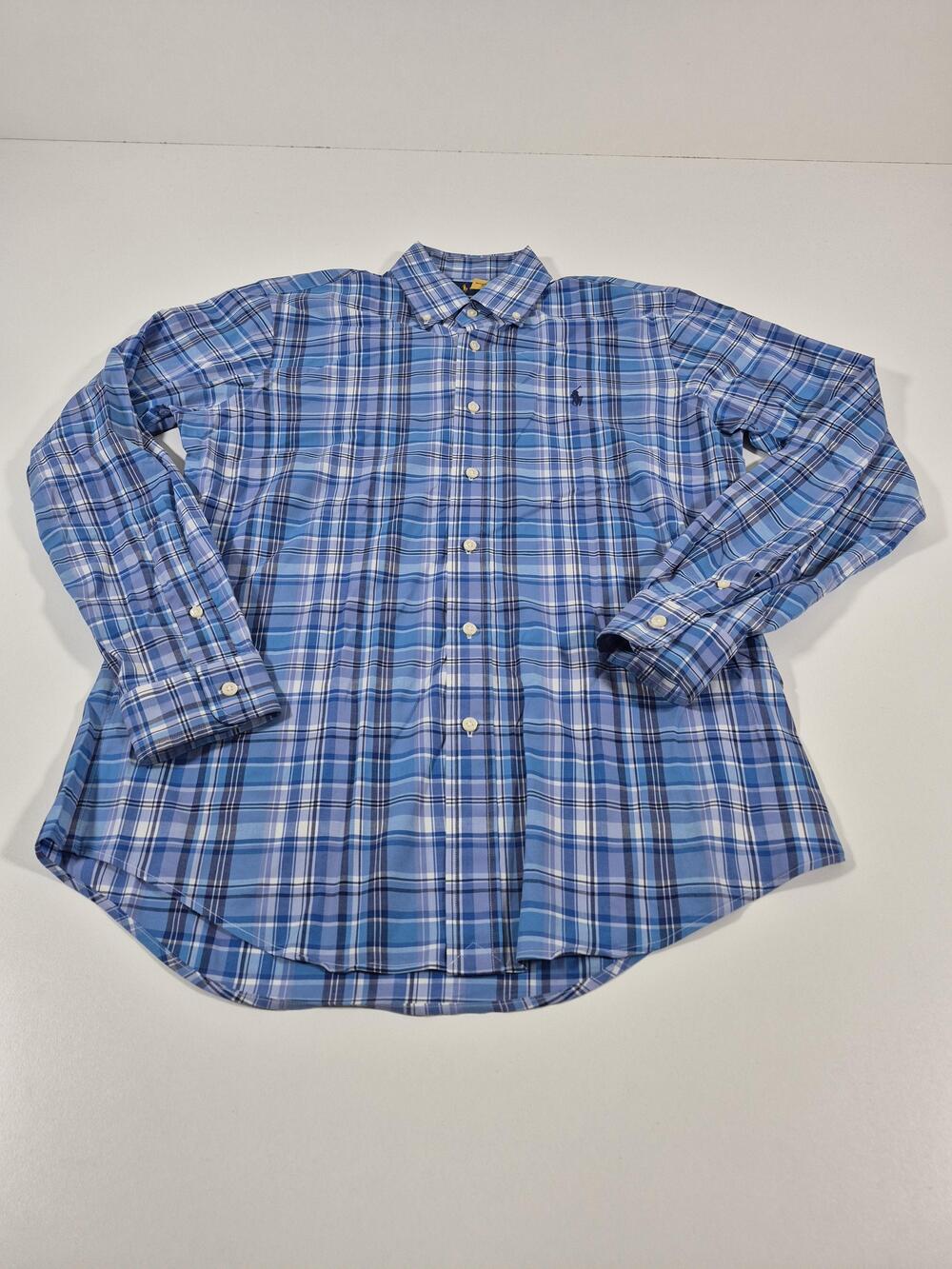 Ralph Lauren Shirt Mens S Blue Plaid Classic Fit Long Sleeve Button Down Pony